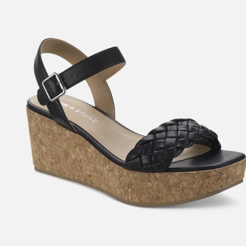 Sun + Stone Allvina Woven Wedge Sandals Black